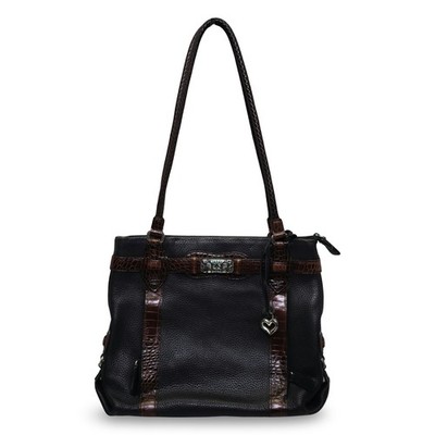 Vintage Brighton Large Shoulder Bag Black Brown Leather Croco Trim GOOD