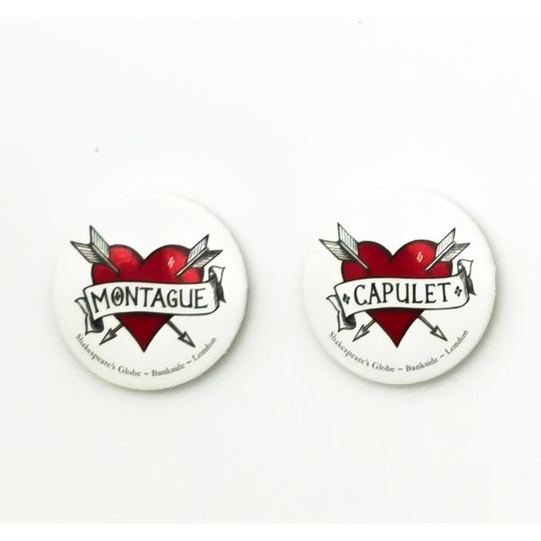 Montague & Capulet - 1" Pin Buttons - Romeo & Juliet - Shopkeeper's Globe London