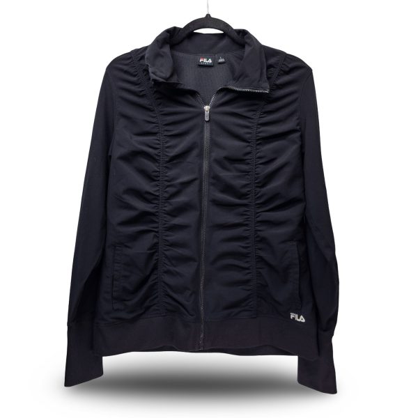 Fila Sport Track Jacket Womens Large Black Ruched Front Zip Up Excellent