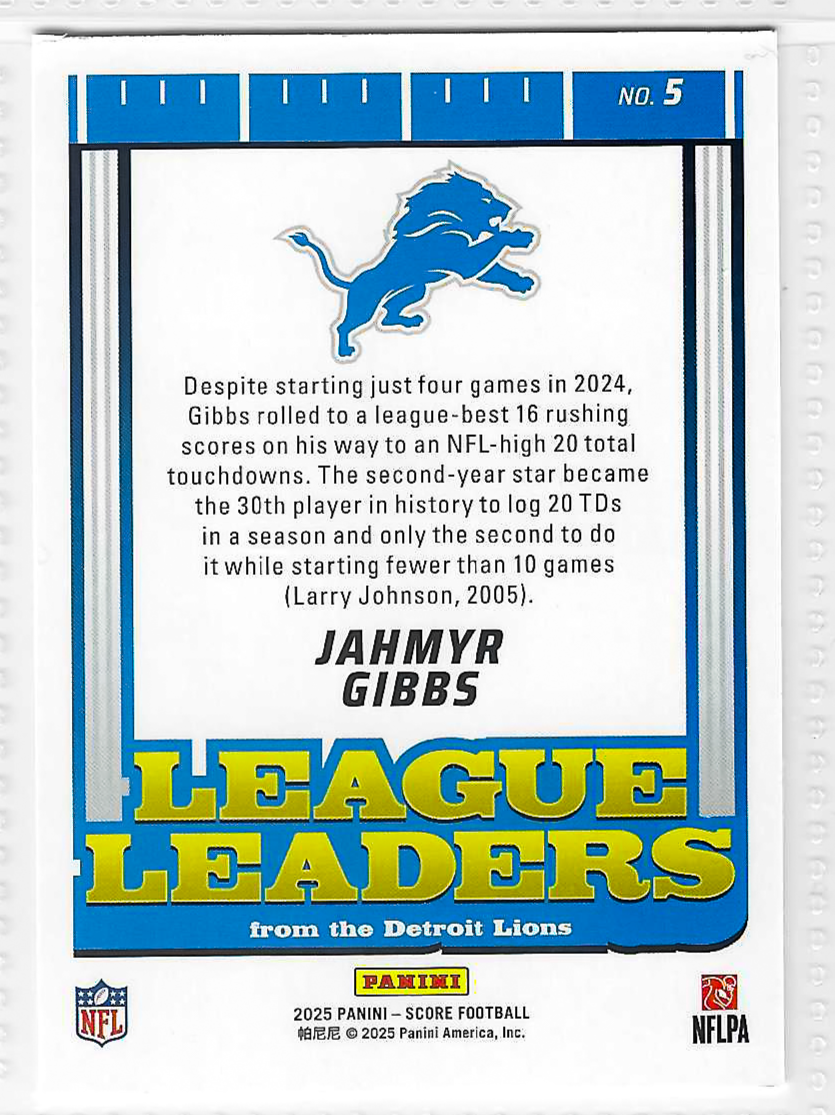 2025 Score - League Leaders - Jahmyr Gibbs #5 - Image 2