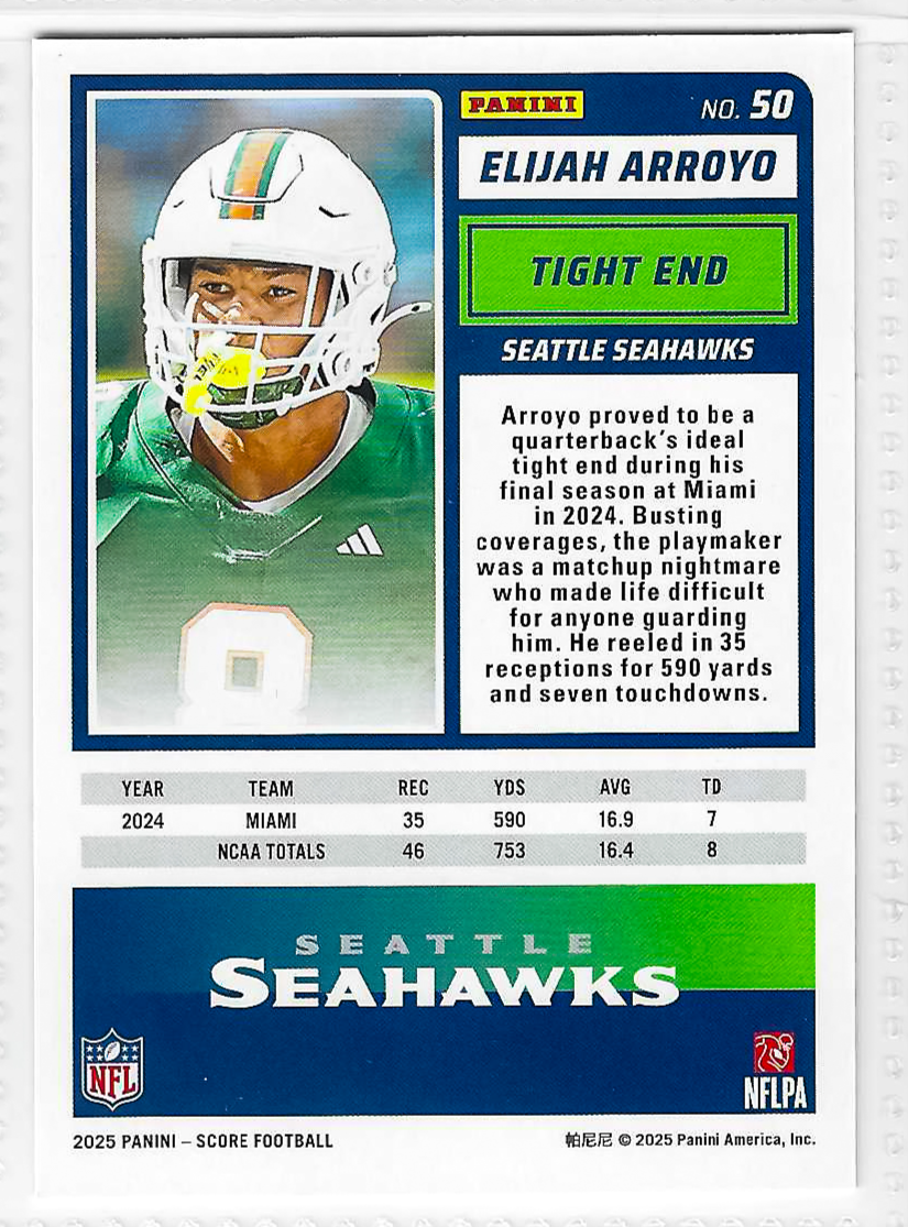 2025 Score GREEN - Rookies Elijah Arroyo #50 Signatures (AU, RC) - Image 2