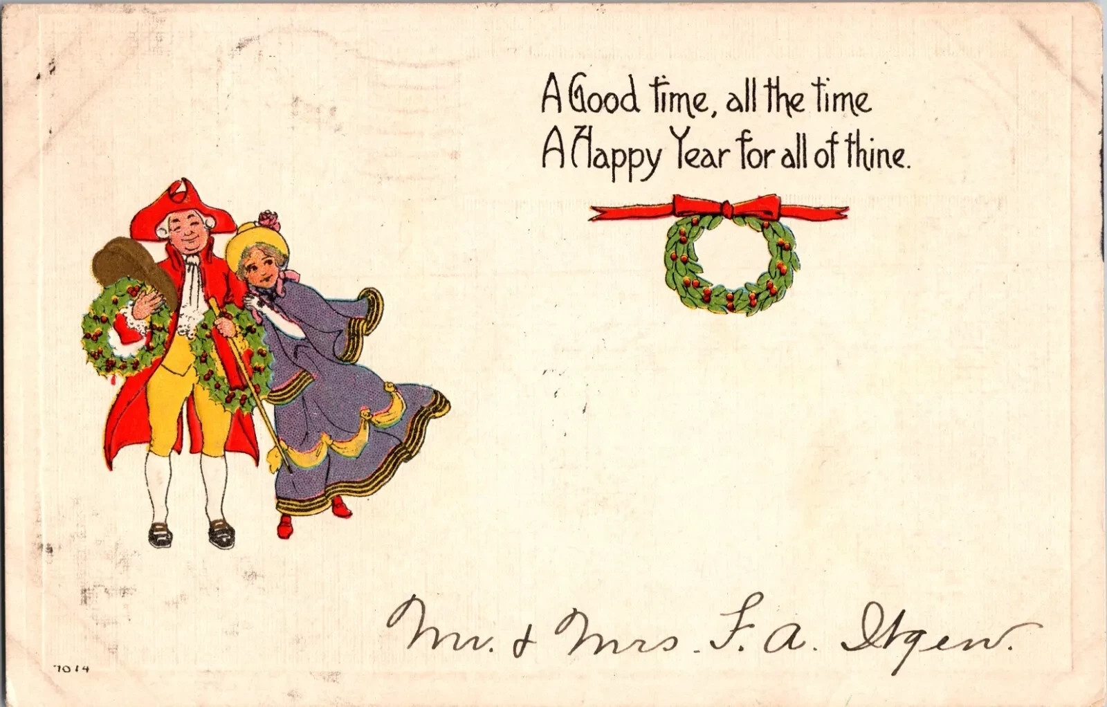 1914 Antique New Year Postcard - Hand Written Message - One 1 Cent Stamp USA