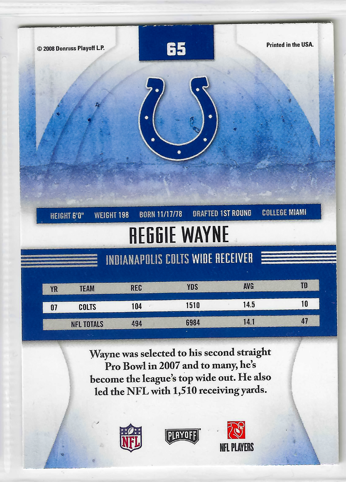 2008 Donruss Gridiron Gear - Reggie Wayne #44 - Image 2