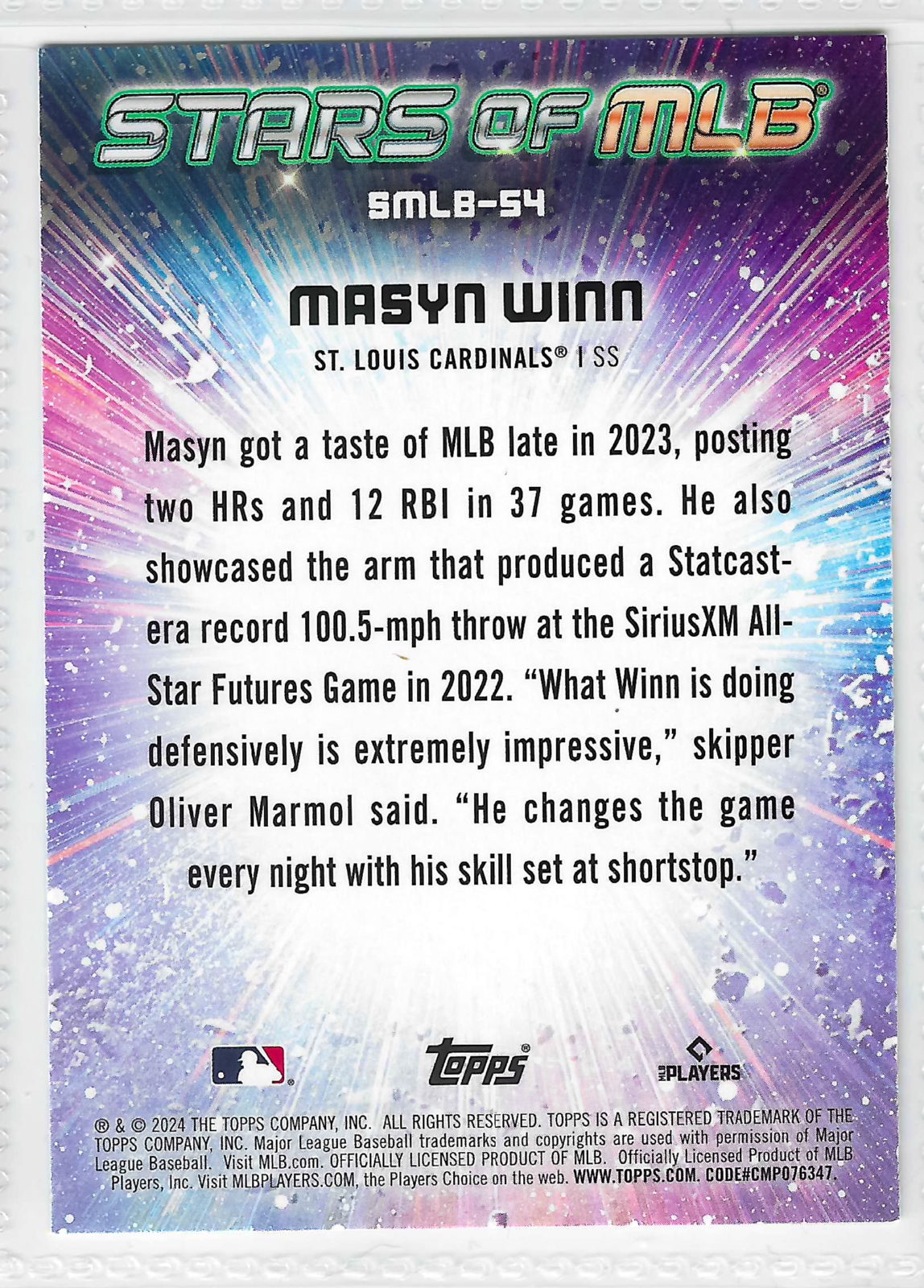 2024 Topps Series 2 - Stars of Mlb Masyn Winn #SMLB-54 (RC) - Image 2