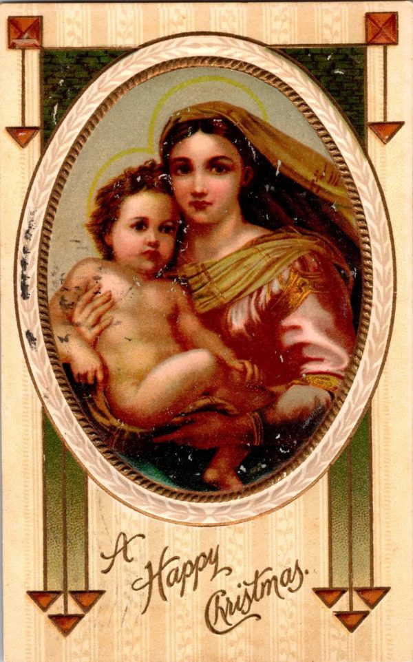 1909 Antique Christmas Postcard - Hand Written Message - One Cent Stamp German