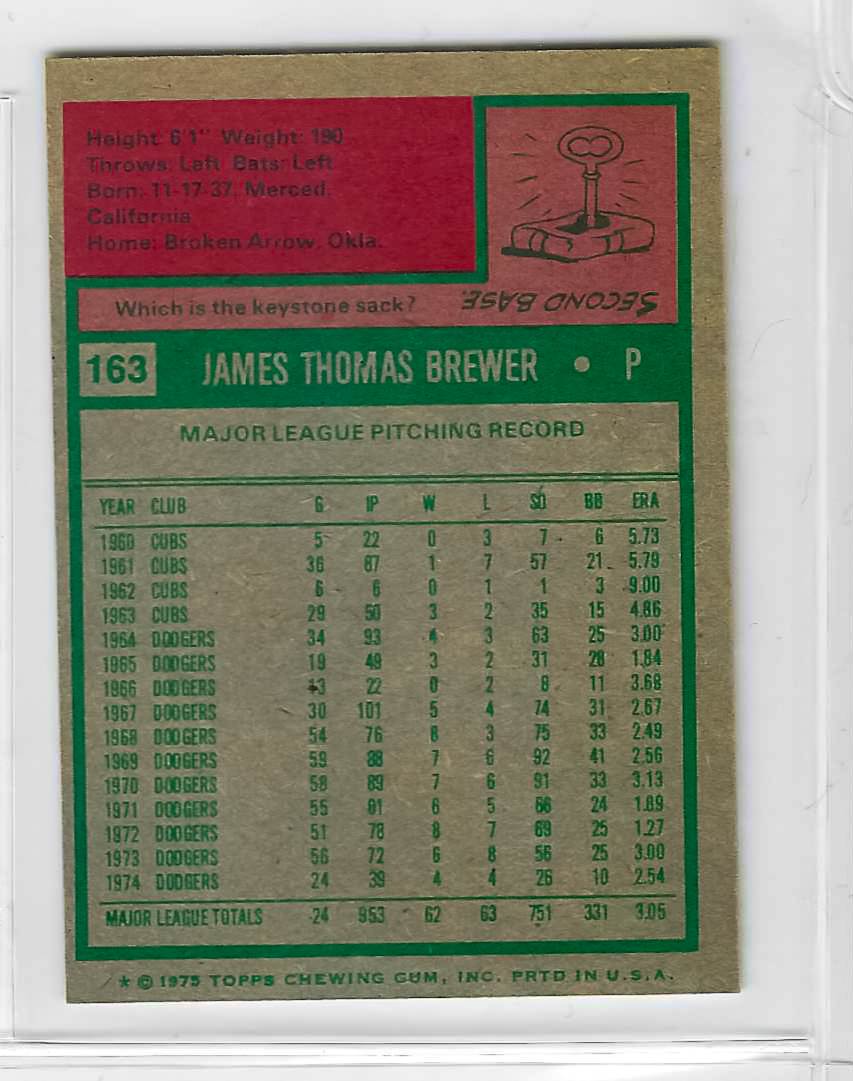 1975 Topps MINI Baseball - SET BREAK - Jim Brewer #163 - Image 2