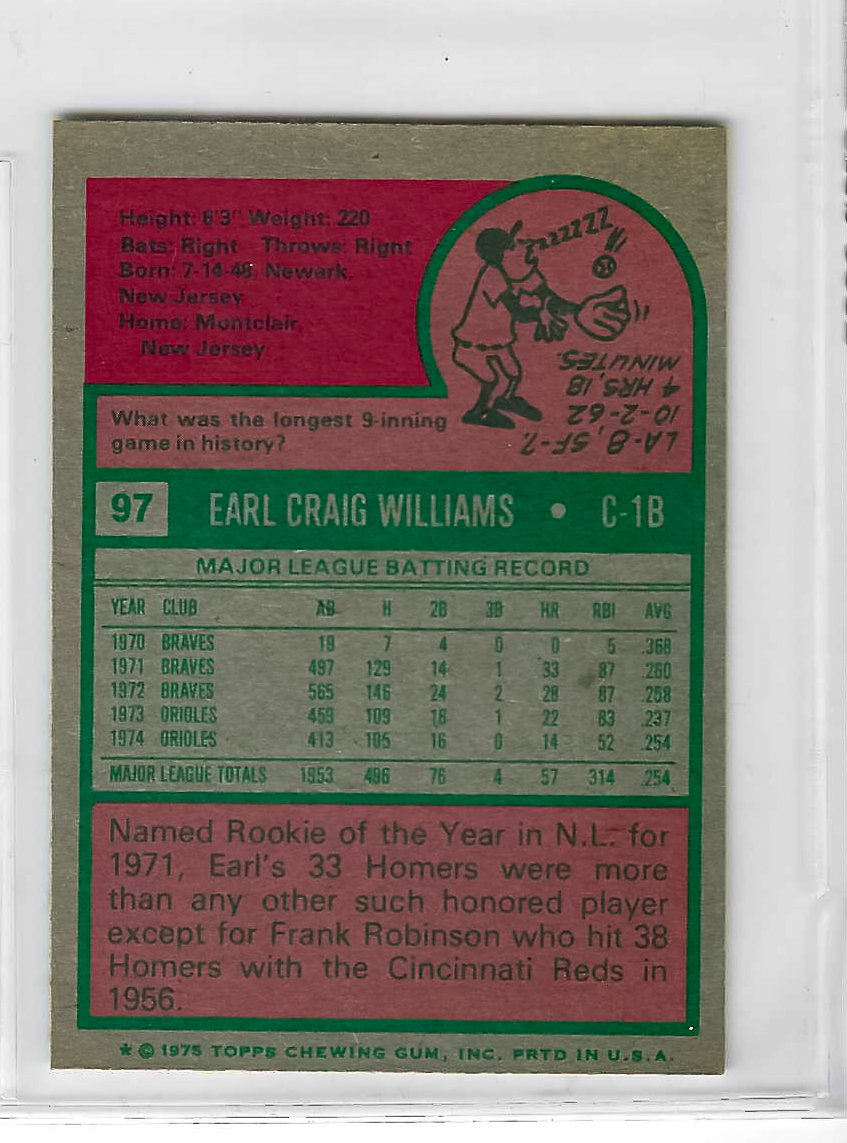 1975 Topps MINI Baseball - SET BREAK - Earl Williams #97 - Image 2