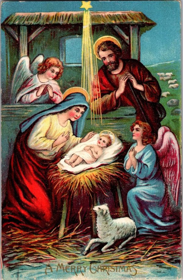 1913 Antique Christmas Postcard - Hand Written Message - One 1 Cent Stamp USA