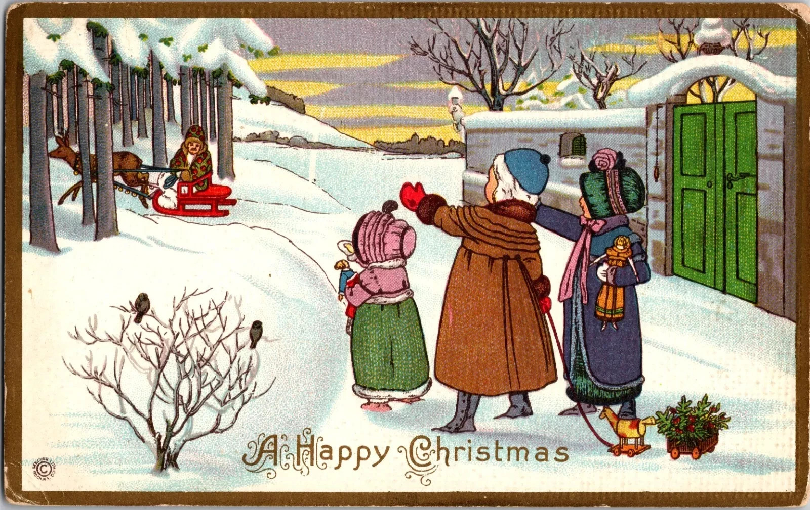 1915 Antique Christmas Postcard - Hand Written Message - One 1 Cent Stamp USA