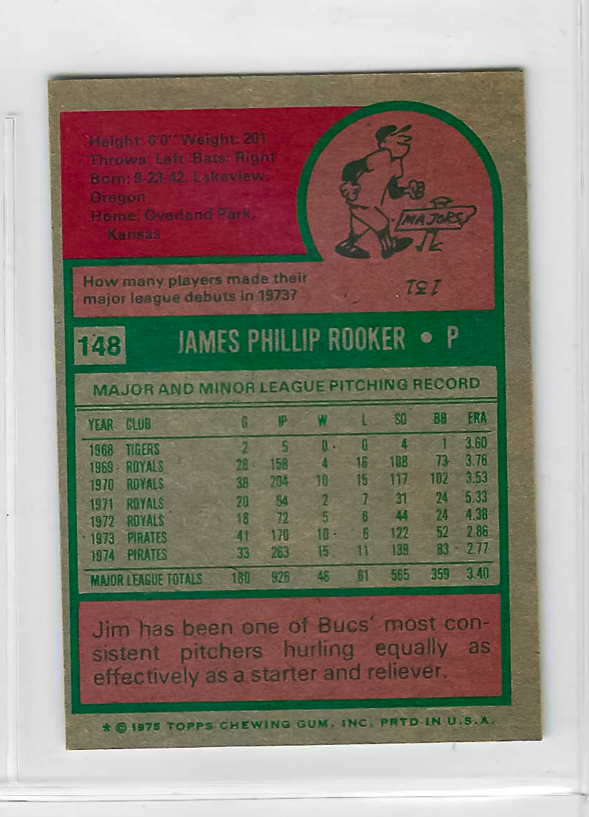 1975 Topps MINI Baseball - SET BREAK - Jim Rooker #148 - Image 2