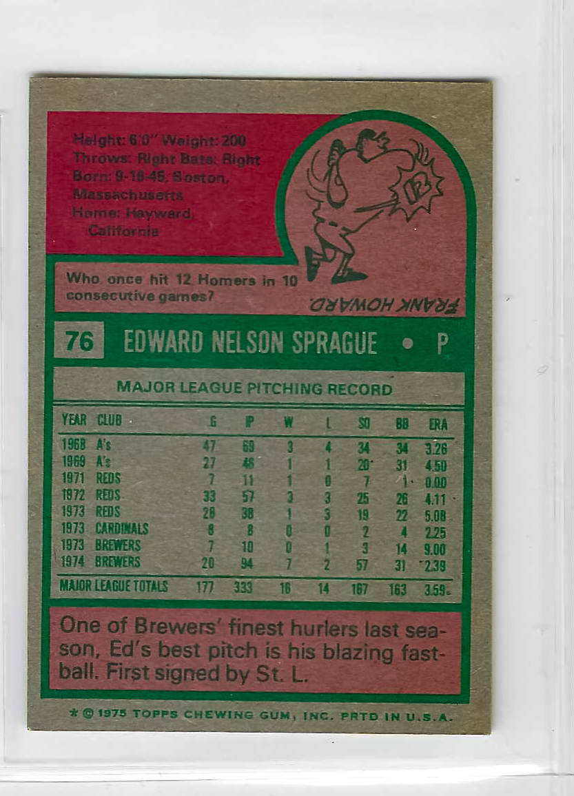 1975 Topps MINI Baseball - SET BREAK - Ed Sprague (RC) #76 - Image 2