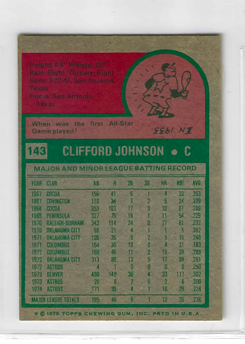 1975 Topps MINI Baseball - SET BREAK - Cliff Johnson #143 - Image 2
