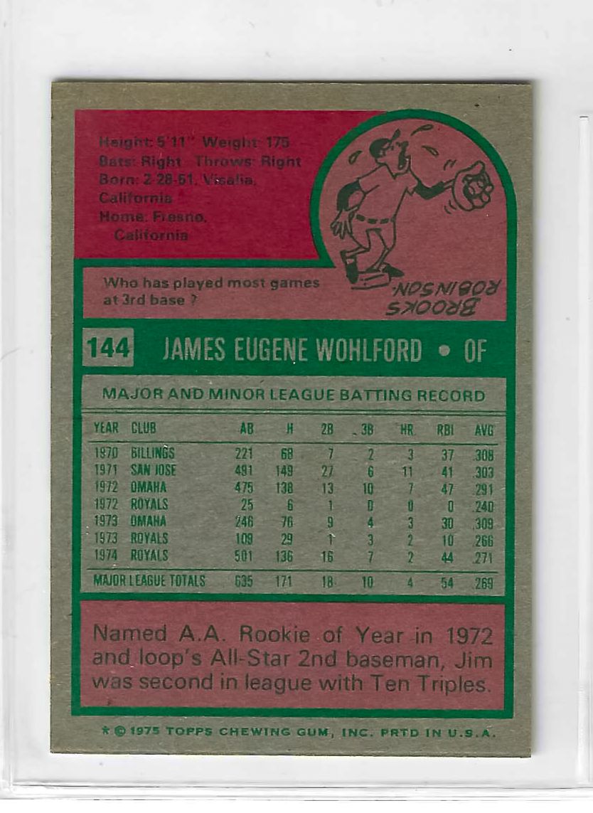 1975 Topps MINI Baseball - SET BREAK - Jim Wohlford #144 - Image 2