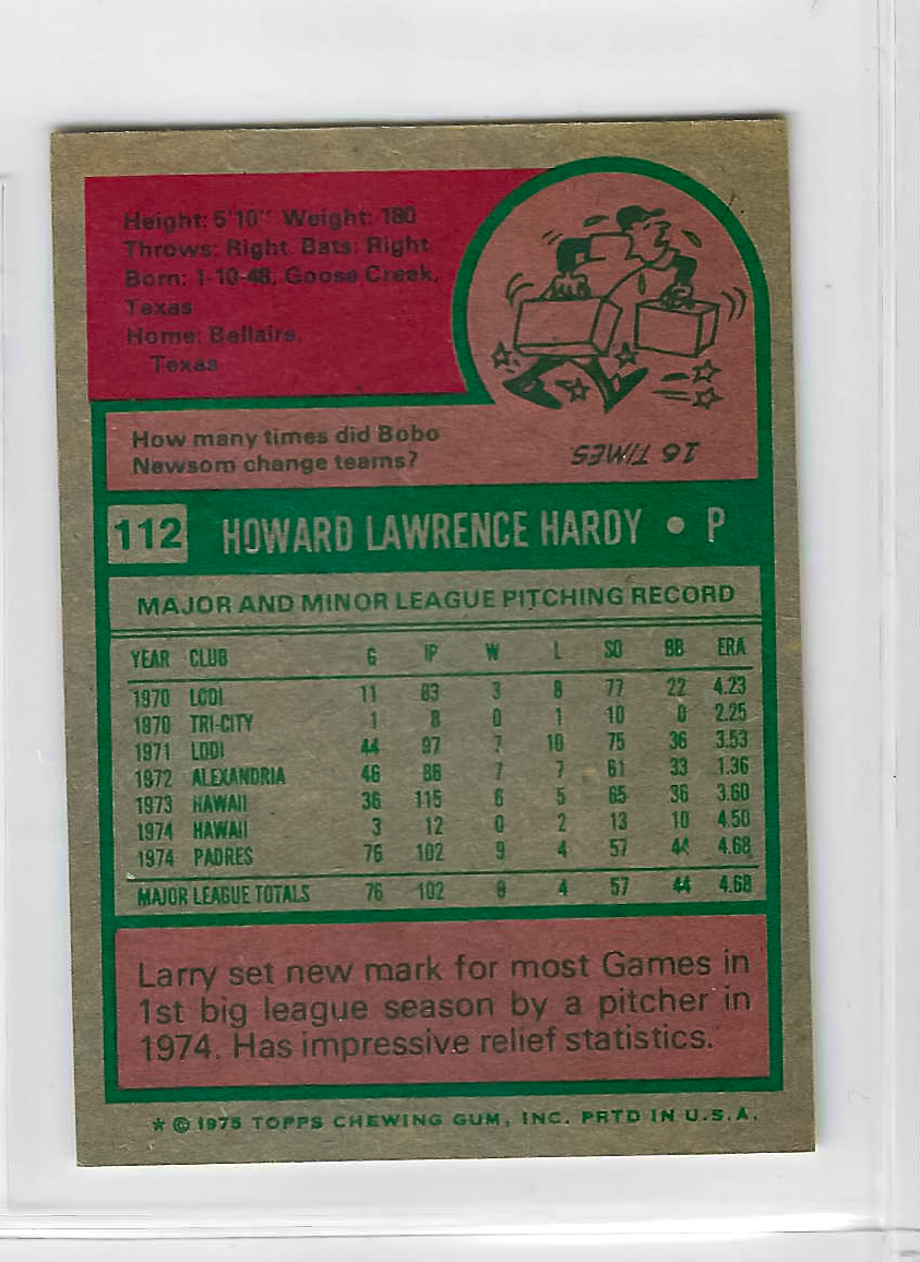 1975 Topps MINI Baseball - SET BREAK - Larry Hardy (RC) #112 - Image 2