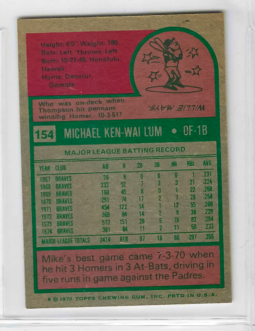 1975 Topps MINI Baseball - SET BREAK - Mike Lum #154 - Image 2