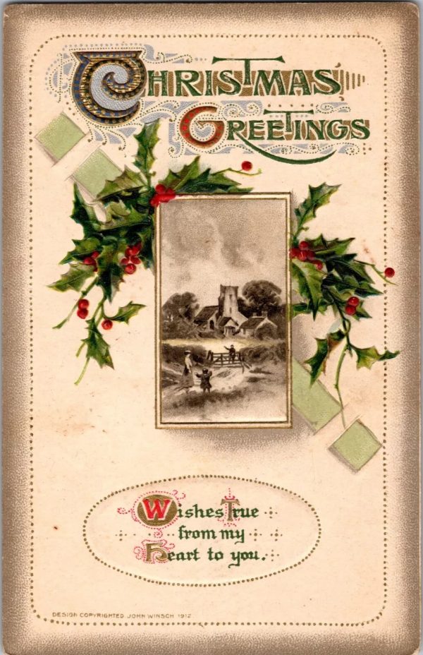 1924 Antique Christmas Postcard - Hand Written Message - 1 Cent Stamp USA
