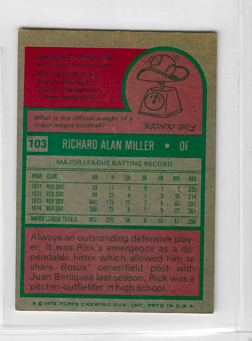 1975 Topps MINI Baseball - SET BREAK - Rick Miller #103 - Image 2