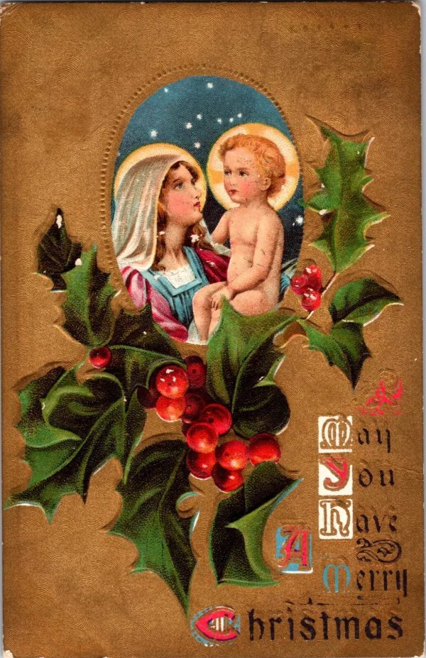 1909 Antique Christmas Postcard - Hand Written Message - One Cent Stamp USA