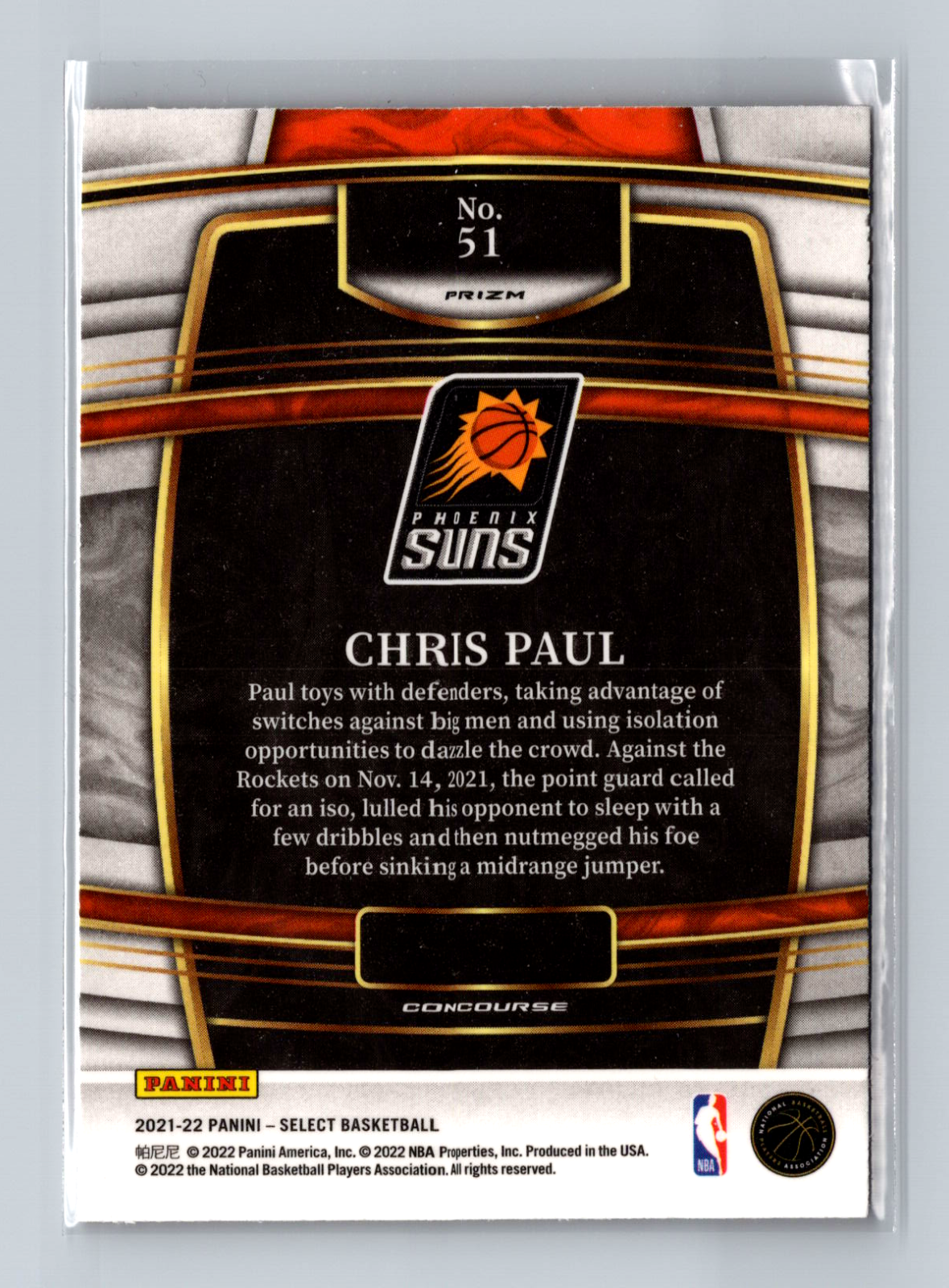 2021-22 Panini Select - Concourse Chris Paul #51 Orange Flash Prizm - Image 2