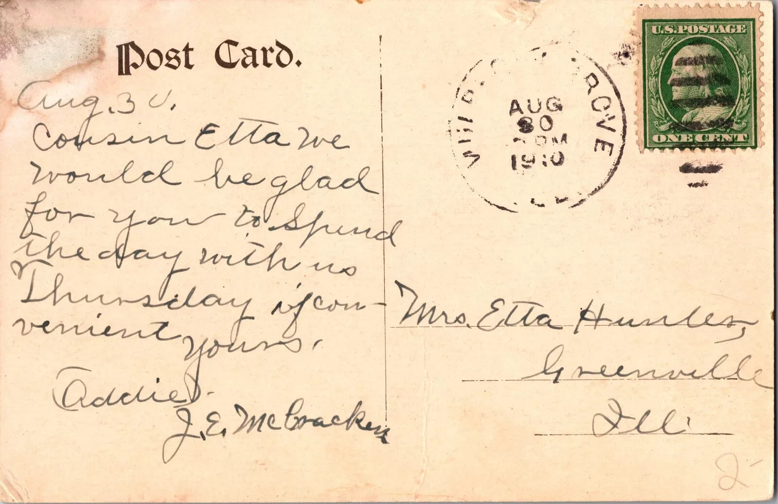1910 Antique Religious Postcard - Hand Written Message - One 1 Cent Stamp USA - Image 2