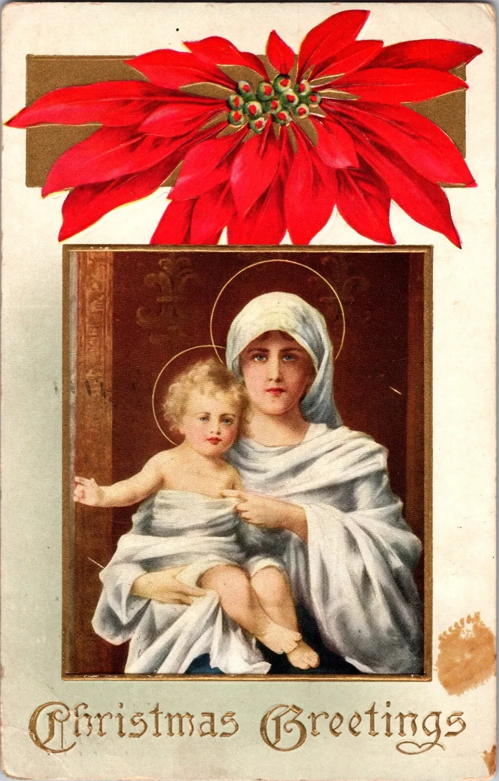 1914 Antique Christmas Postcard - Hand Written Message - One 1 Cent Stamp USA