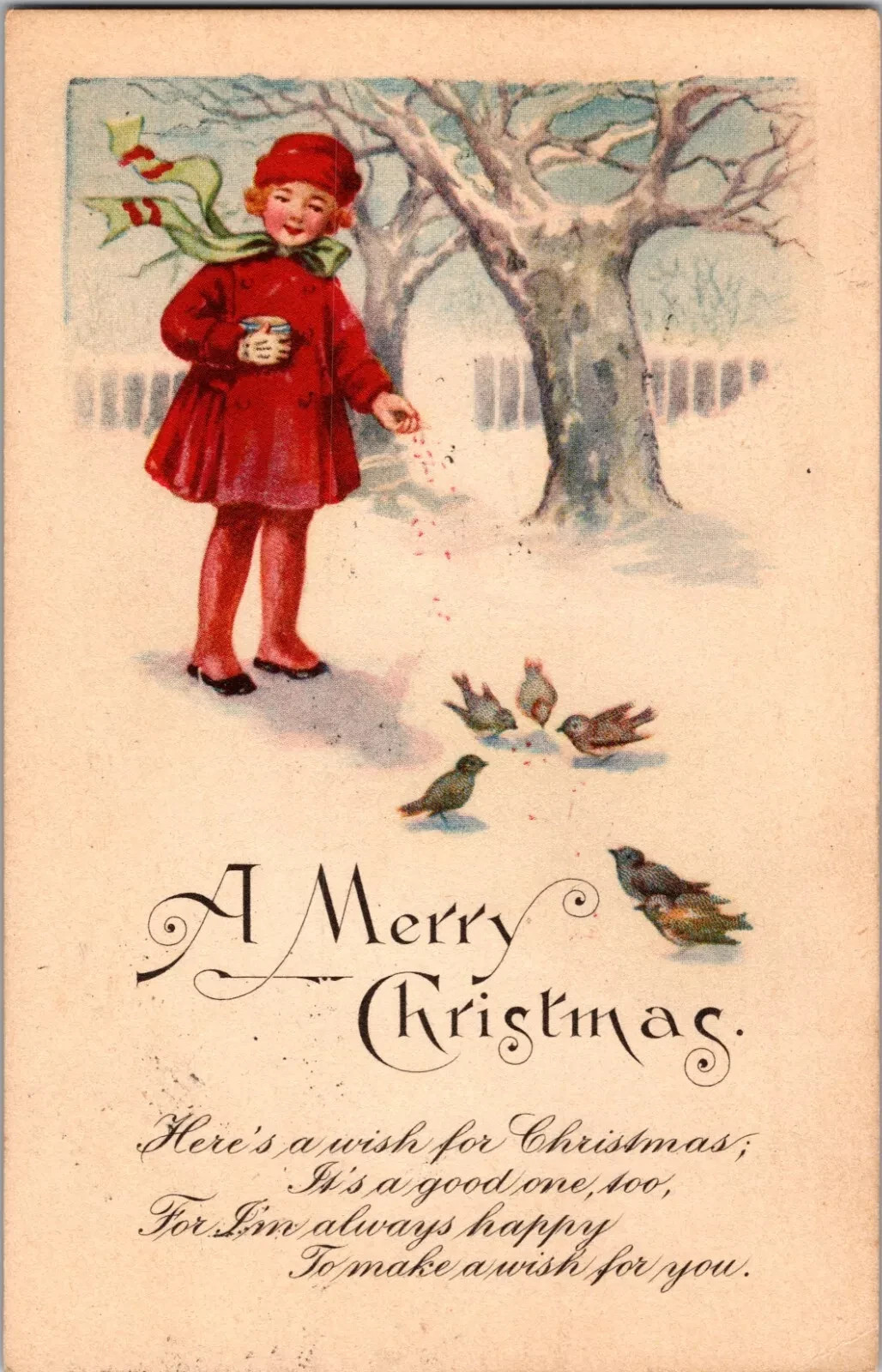 1917 Antique Christmas Postcard - Hand Written Message - Two 2 Cents Stamp USA
