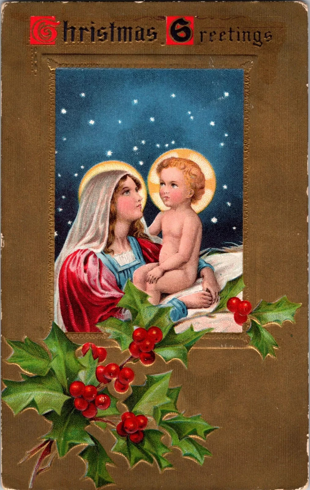 1908 Antique Christmas Postcard - Hand Written Message - One 1 Cent Stamp USA