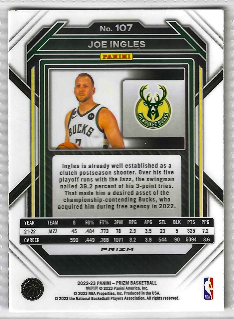2022-23 Panini Prizm - Joe Ingles #107 Green Prizm - Image 2