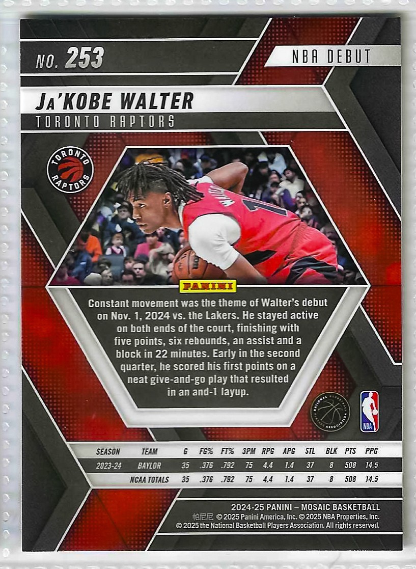 2024-25 Panini Mosaic - NBA Debut Ja'Kobe Walter #253 (RC) - Image 2