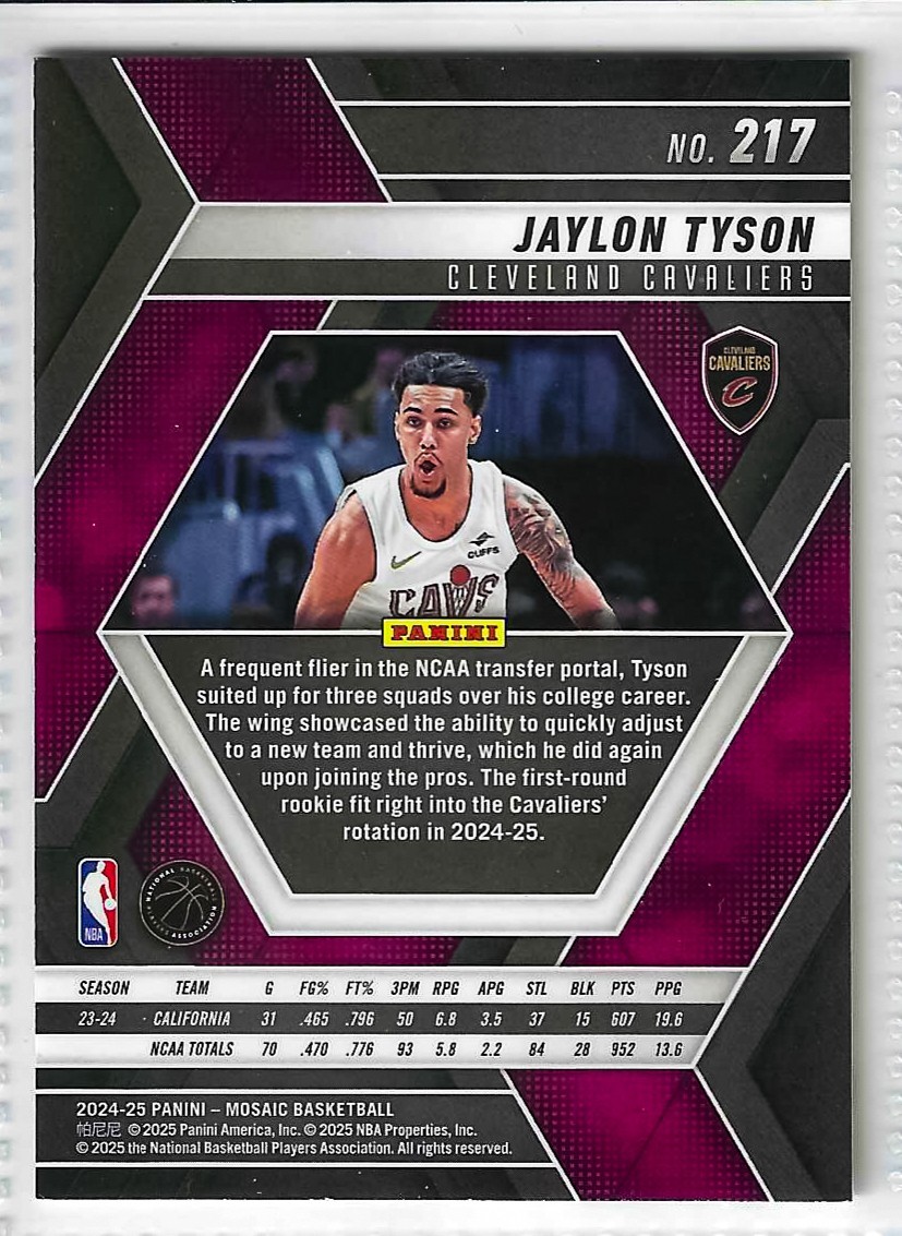 2024-25 Panini Mosaic - Rookies Jaylon Tyson #217 (RC) - Image 2