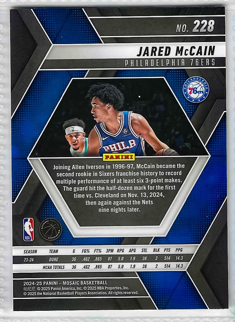 2024-25 Panini Mosaic - Rookies Jared McCain #228 (RC) - Image 2
