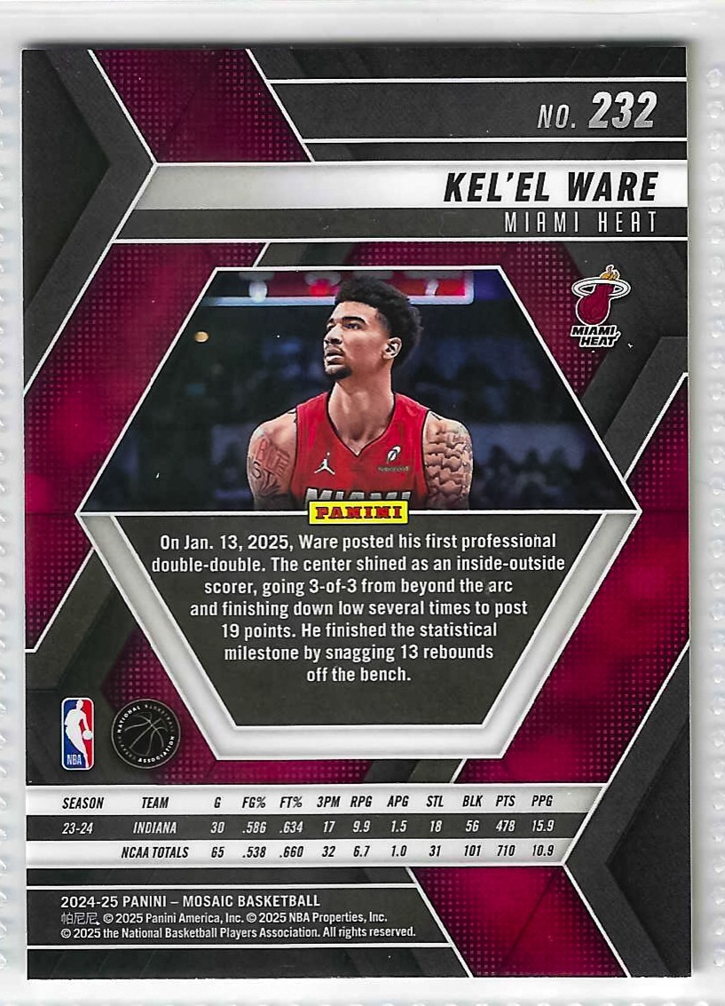 2024-25 Panini Mosaic - Rookies Kel'el Ware #232 (RC) - Image 2