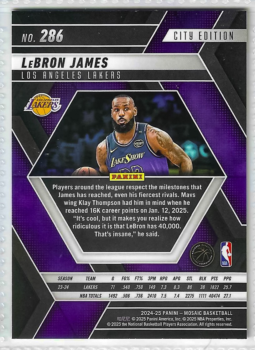 2024-25 Panini Mosaic - City Edition LeBron James #286 - Image 2