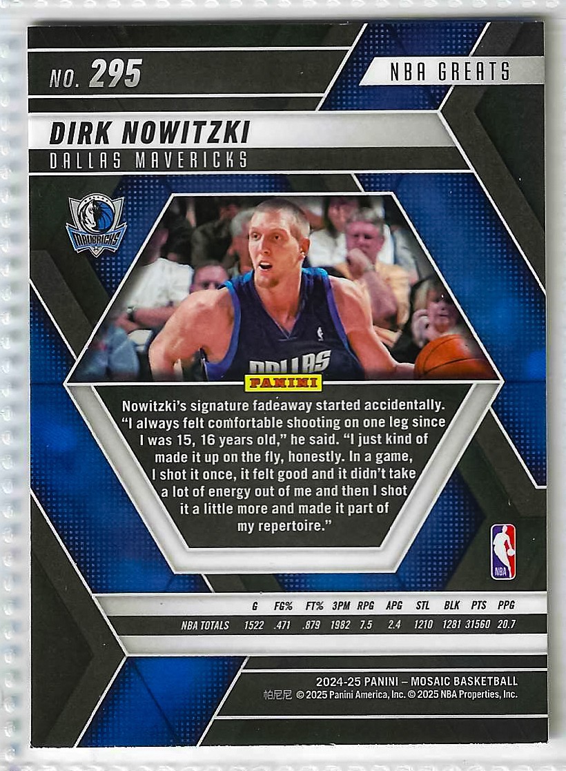 2024-25 Panini Mosaic - NBA Greats Dirk Nowitzki #295 - Image 2