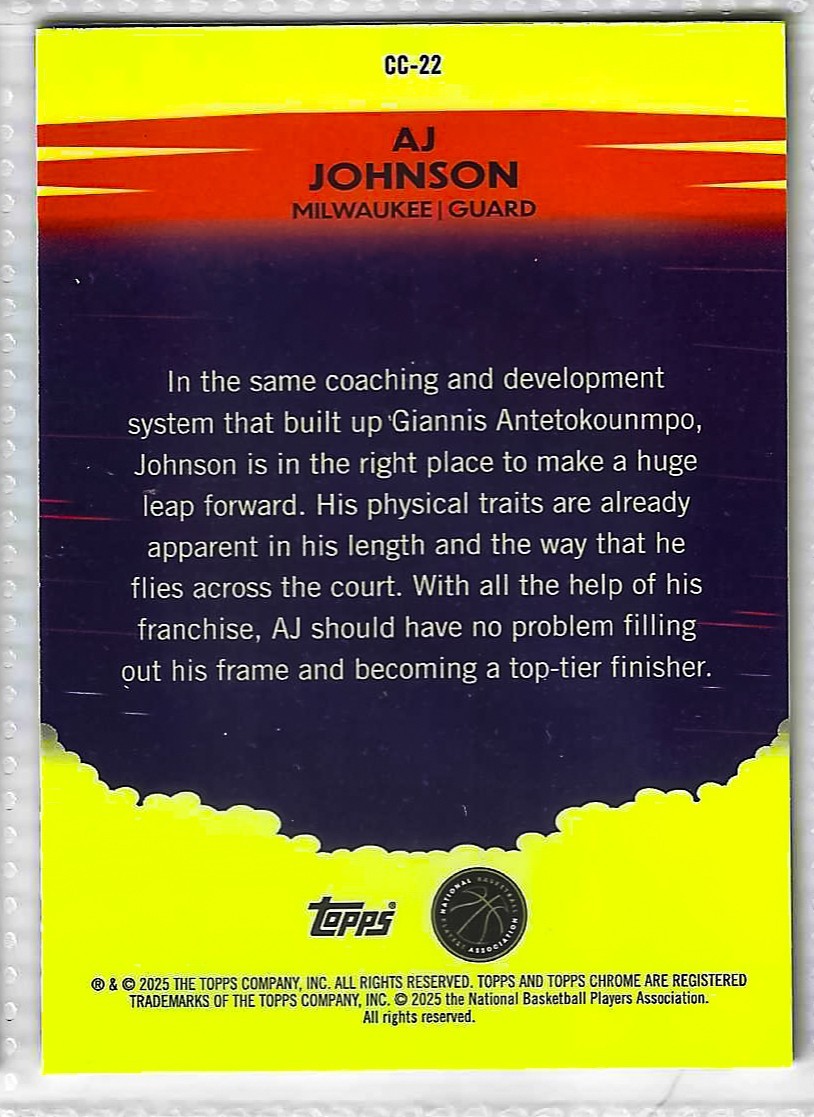 2024-25 Topps Chrome Basketball CC-22 AJ Johnson Countdown RC Blue Refractor - Image 2