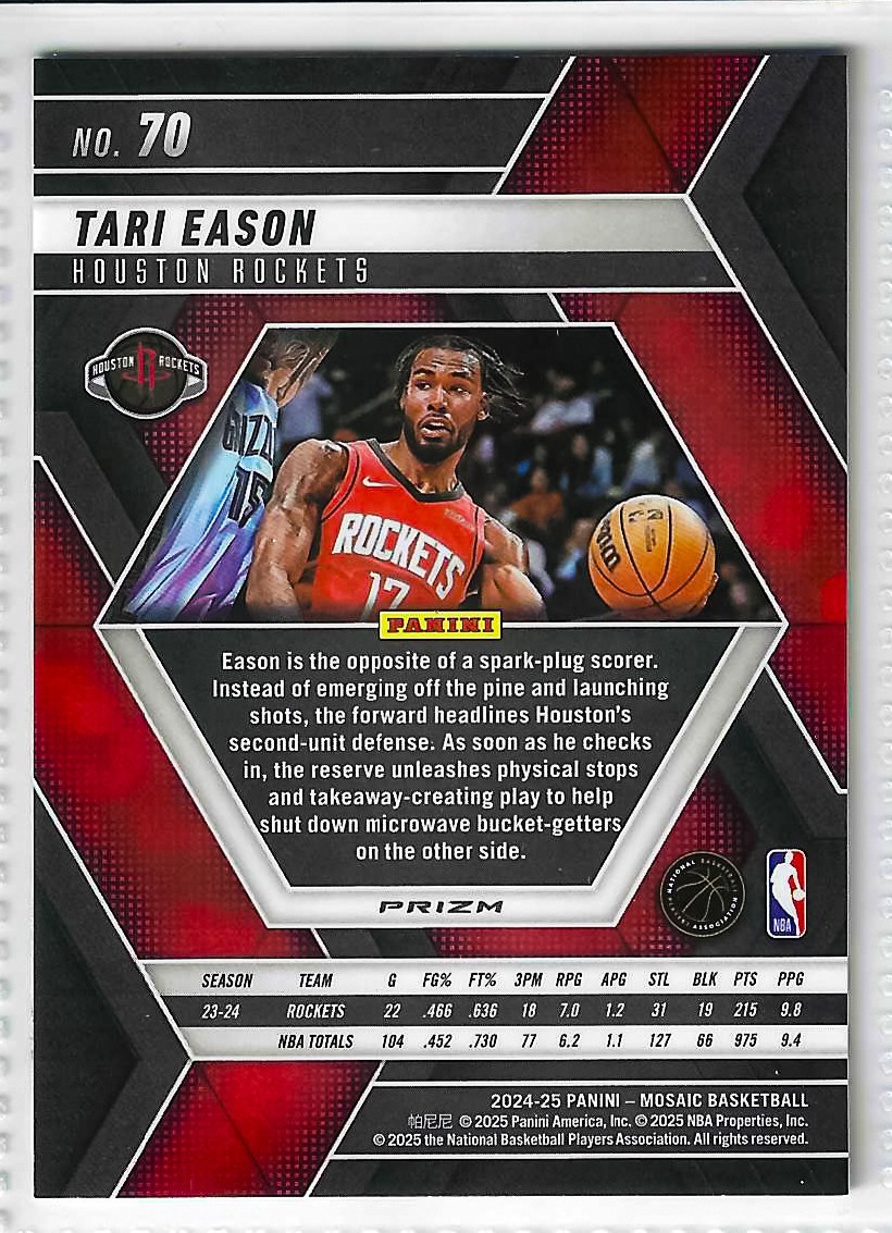 2024-25 Panini Mosaic - Tari Eason #70 Reactive Blue Mosaic Prizm - Image 2