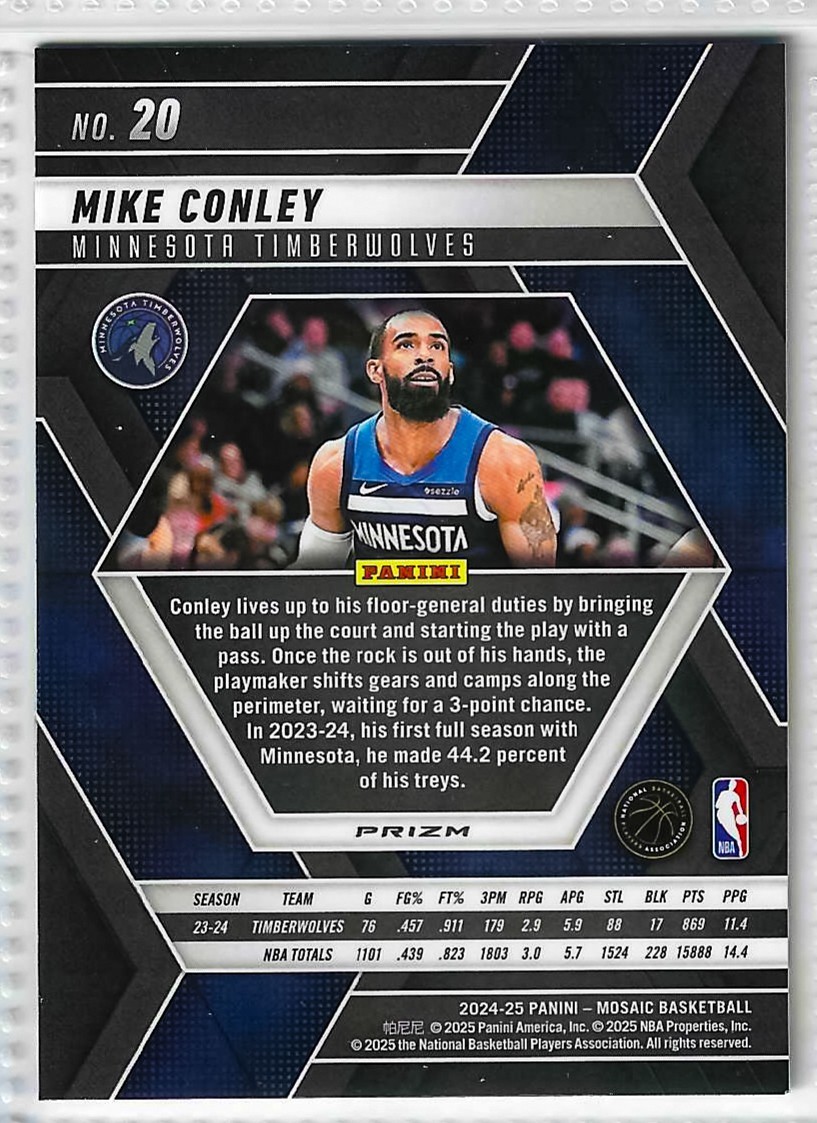 2024-25 Panini Mosaic - Mike Conley #20 Reactive Blue Mosaic Prizm - Image 2