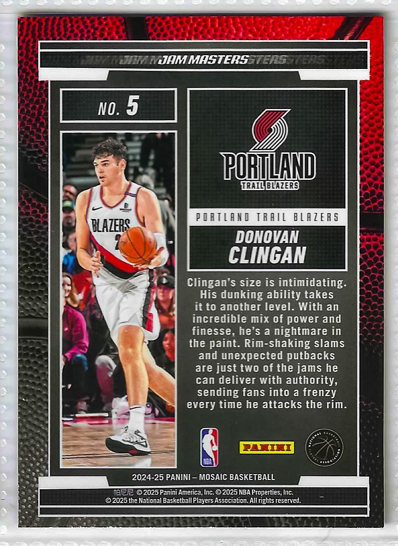 2024-25 Panini Mosaic - Jam Masters Donovan Clingan #5 (RC) - Image 2