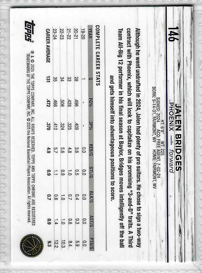 2024-25 Topps Chrome - Jalen Bridges #146 (RC) - Image 2