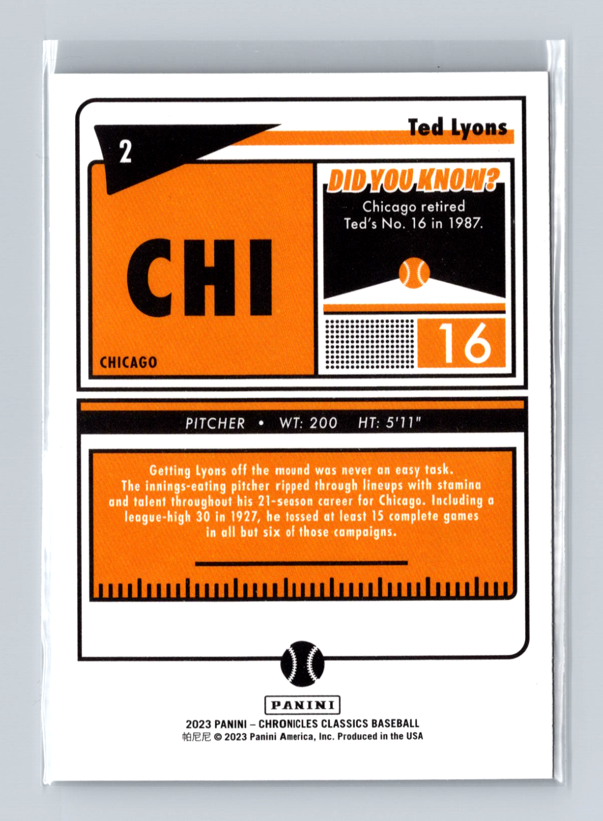 2023 Panini Chronicles - Classics Ted Lyons #2 - Image 2