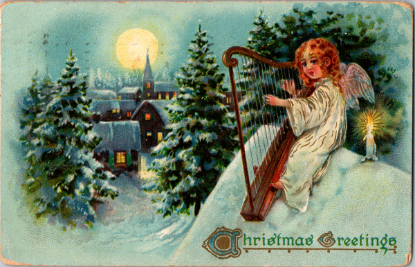 1908 Antique Christmas Postcard - Hand Written Message - One 1 Cent Stamp USA