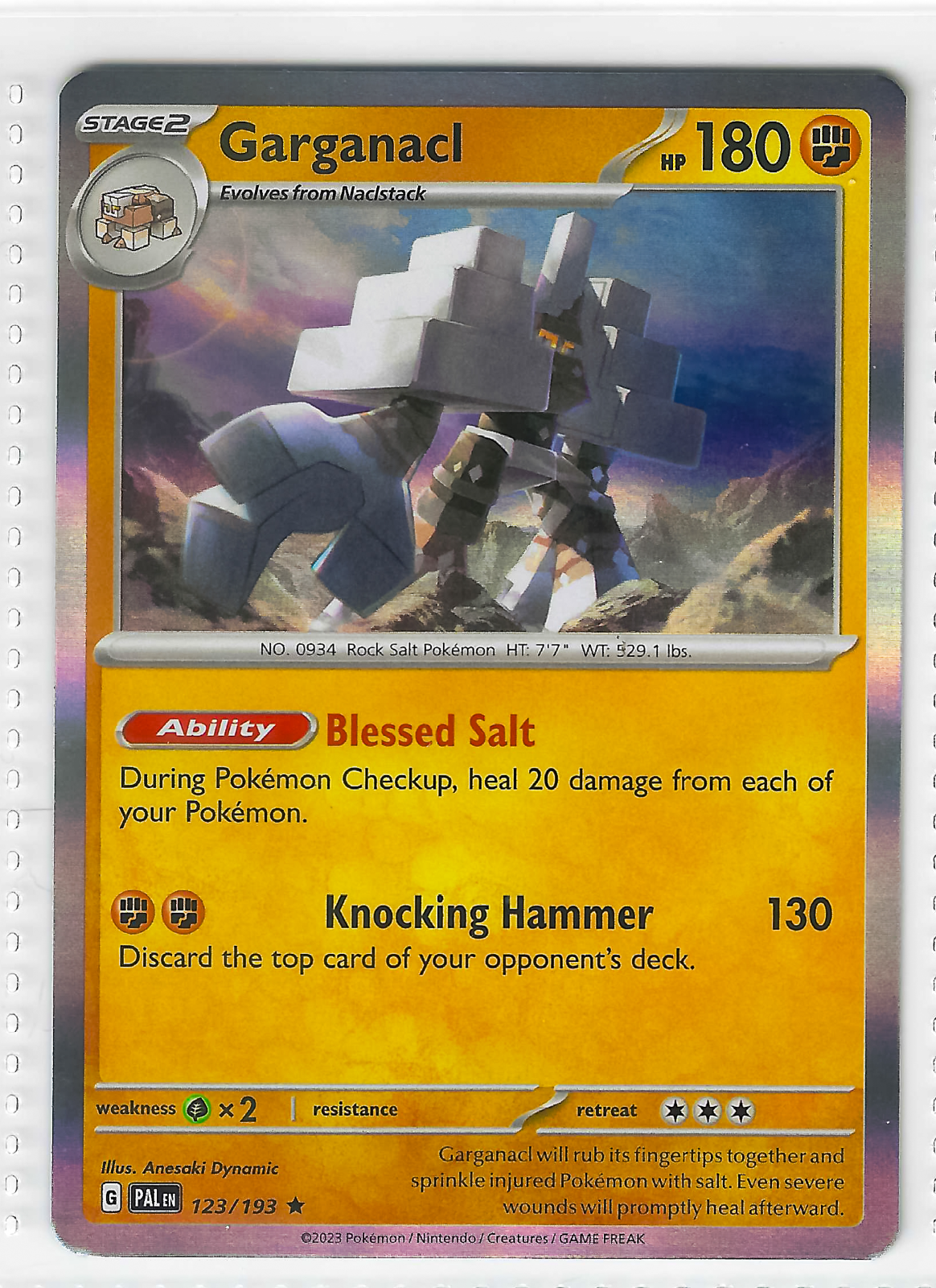 Garganacl Holo Pokemon Card 123/193 Paldea Evolved