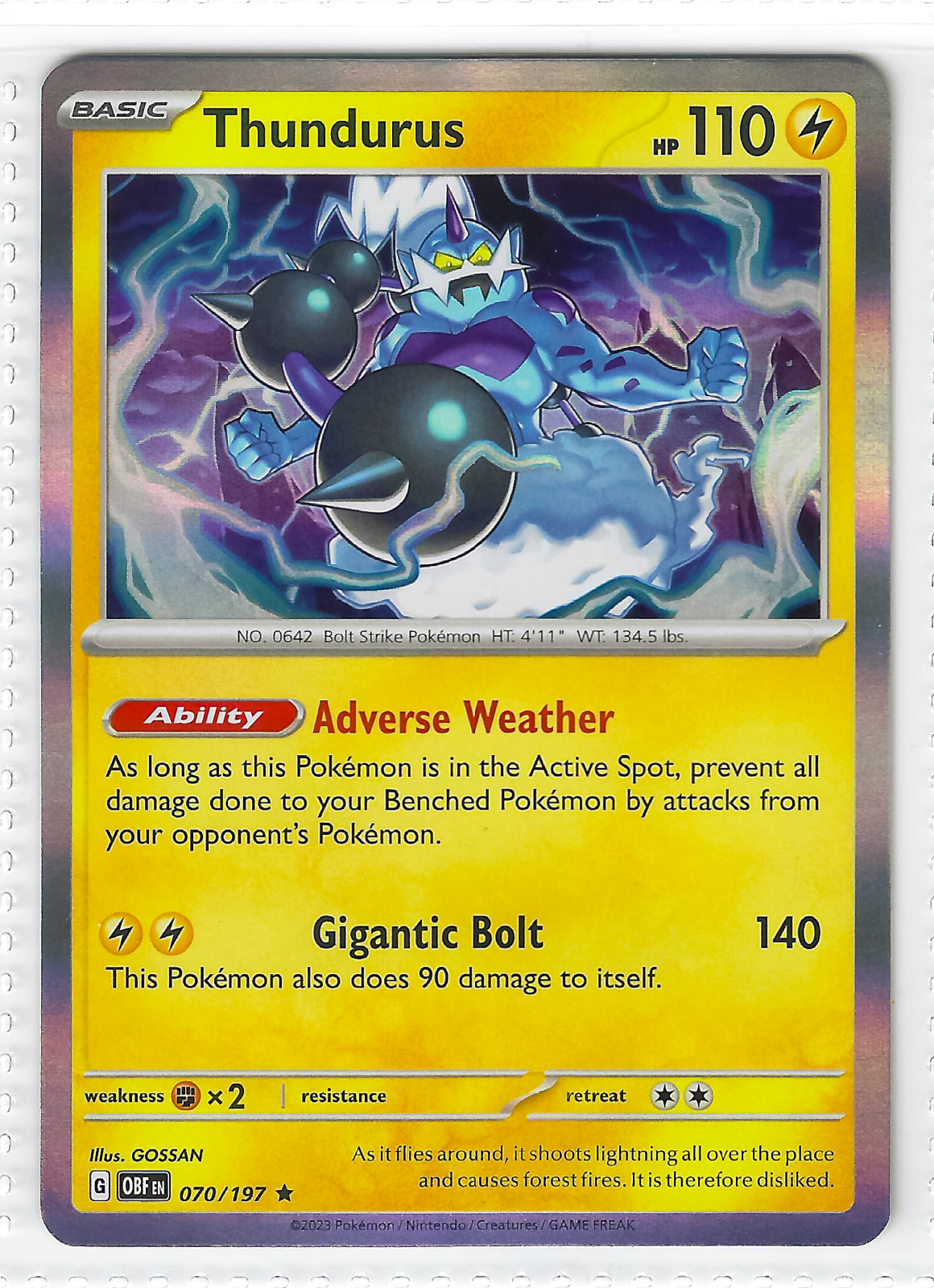 Thundurus 070/197 OBF Obsidian Flames Pokemon Card