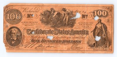 1864 $100 Confederate States of America Note T-65 6