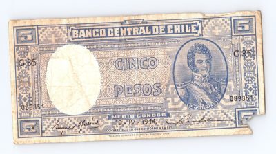 1944 Chile 5 Pesos Banco Central de Chile 8
