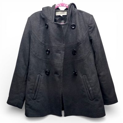 Anne Klein Coat Hooded pea coat Double-breasted hooded coat Charcoal gray M