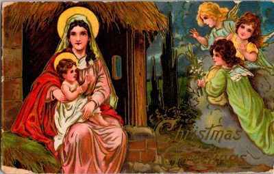 1908 Antique Christmas Postcard, handwritten message, posted with 1 cent U.S. stamp