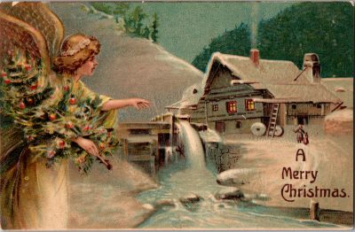 1908 Antique Christmas Postcard, handwritten message, posted with 1 cent stamp