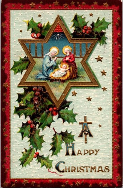 1900s Antique Christmas Postcard with Handwritten Message and One-Cent U.S. Stamp