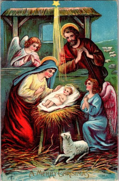 1913 Antique Christmas Postcard, Handwritten Message, U.S. 1 Cent Stamp